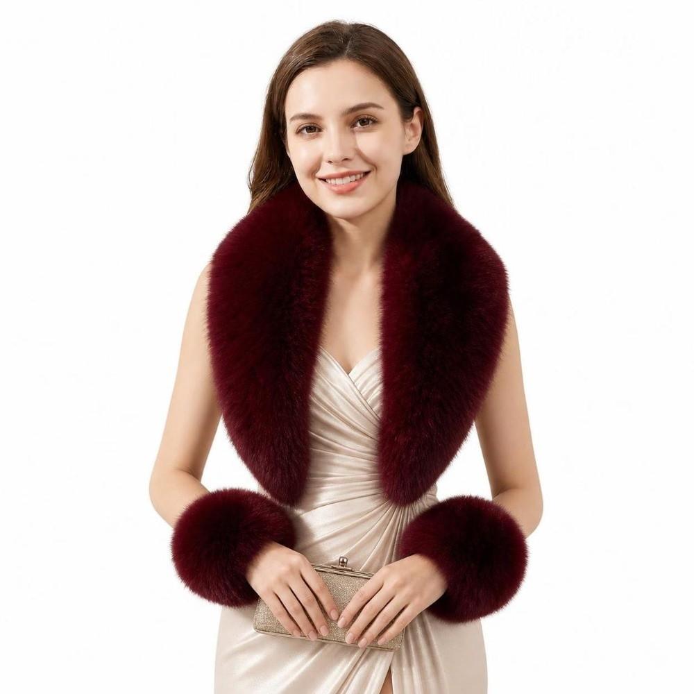Detachable Collar Cuffs Set Soft Touch Neck Warmer Versatile Faux Fur Scarf Shawl Evening Date
