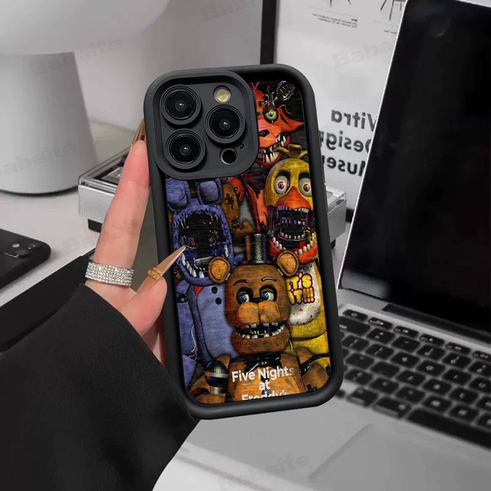 F-FNAF Five-nights-At-Freddys Silicone Soft Phone Case For iPhone 17 16 15 14 Plus 13 12 Mini 11 Black Cover