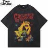 Hip Hop Retro Washed Black TShirt Streetwear Funny Graphic Cucumber Vampurr T Shirt Cotton Unisex Tshirt Men Tops Tees