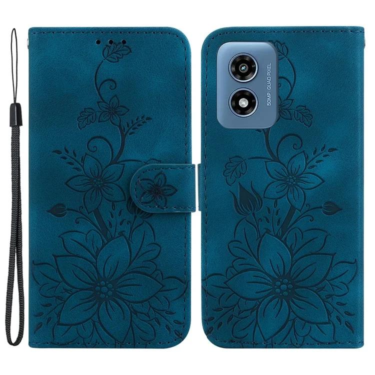 

For Motorola Moto G Play (2024) 4G Wallet Case Flower Imprint Leather Cell Phone Cover