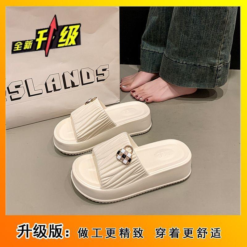Indoor home bathroom non-slip one-pedal shit feeling sandals fashionable thick-soled slippers women's 2025 summer new