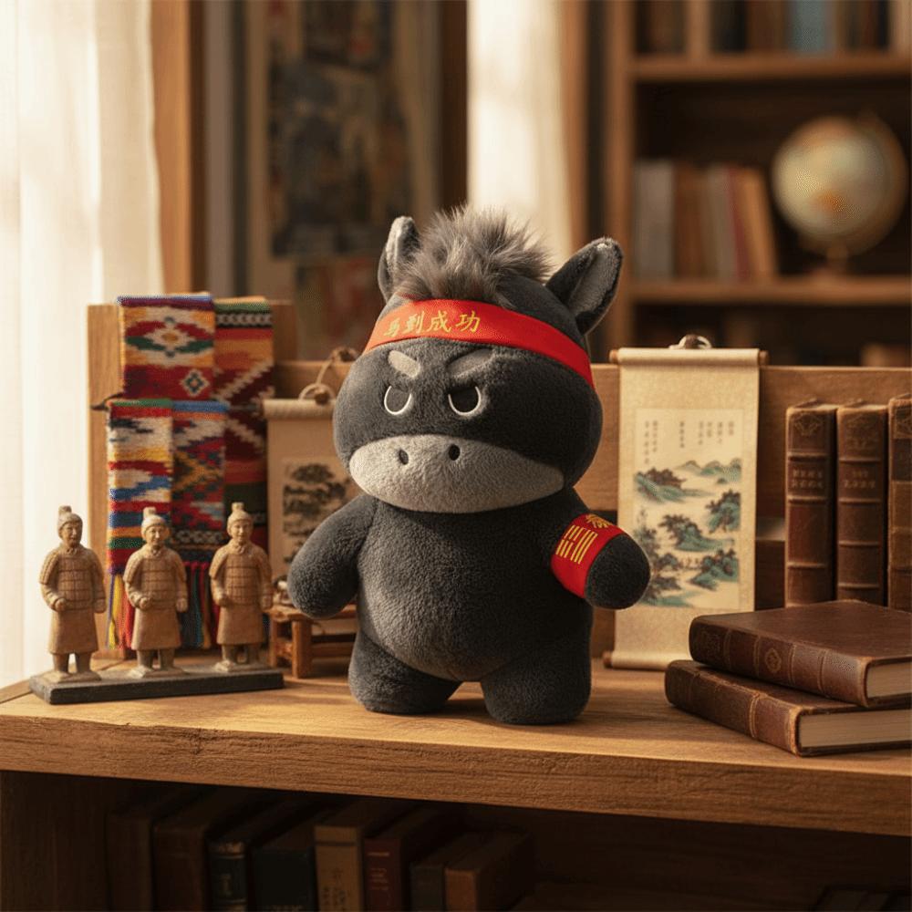 Cute Design Lucky Horse Figurine Black Color Zodiac Pony Figurine Horse Plush Doll  New Year Gift