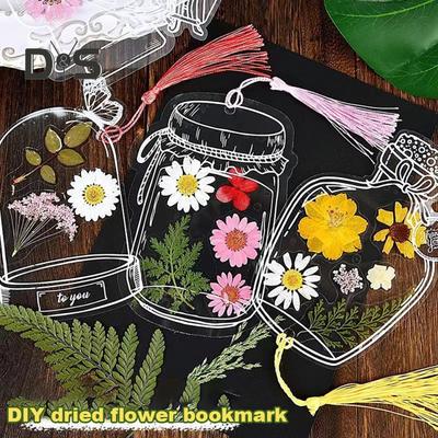 20Pcs Transparent Dried Flower Bookmarks Handmade Clear Pressed Flowers Bookmarks Wishing Bottle Stickers for DIY Floral Page Clips