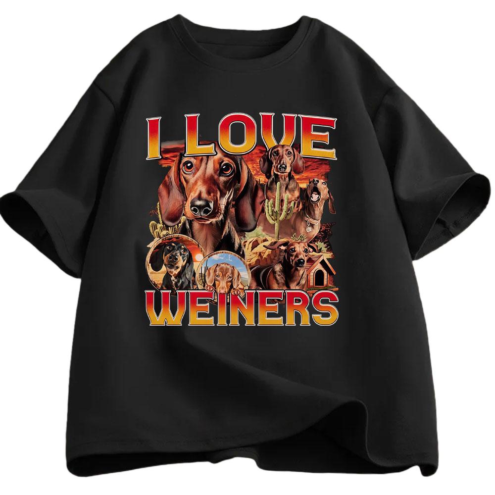 I Love Weiners Fun Dog Maze Pattern Tshirt 2026 Summer Mens Womens Casual Cotton Fashion Harajuku Tshirt Street Wear Y2K