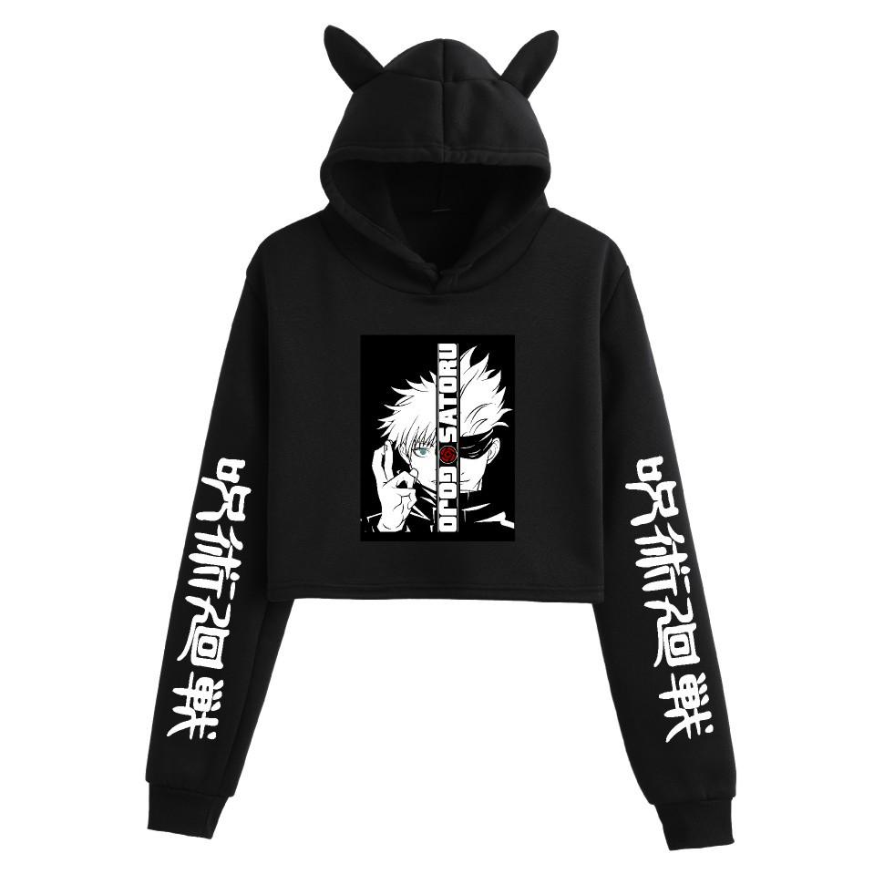 Women's Jujutsu Kaisen Anime Cropped Hoodie - Trendy, Casual, Loose Fit for Spring & Autumn
