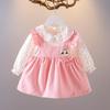 New Girls' Yuantong Long-sleeved Princess Dress, Baby Girl Fake Two-piece Cartoon Skirt