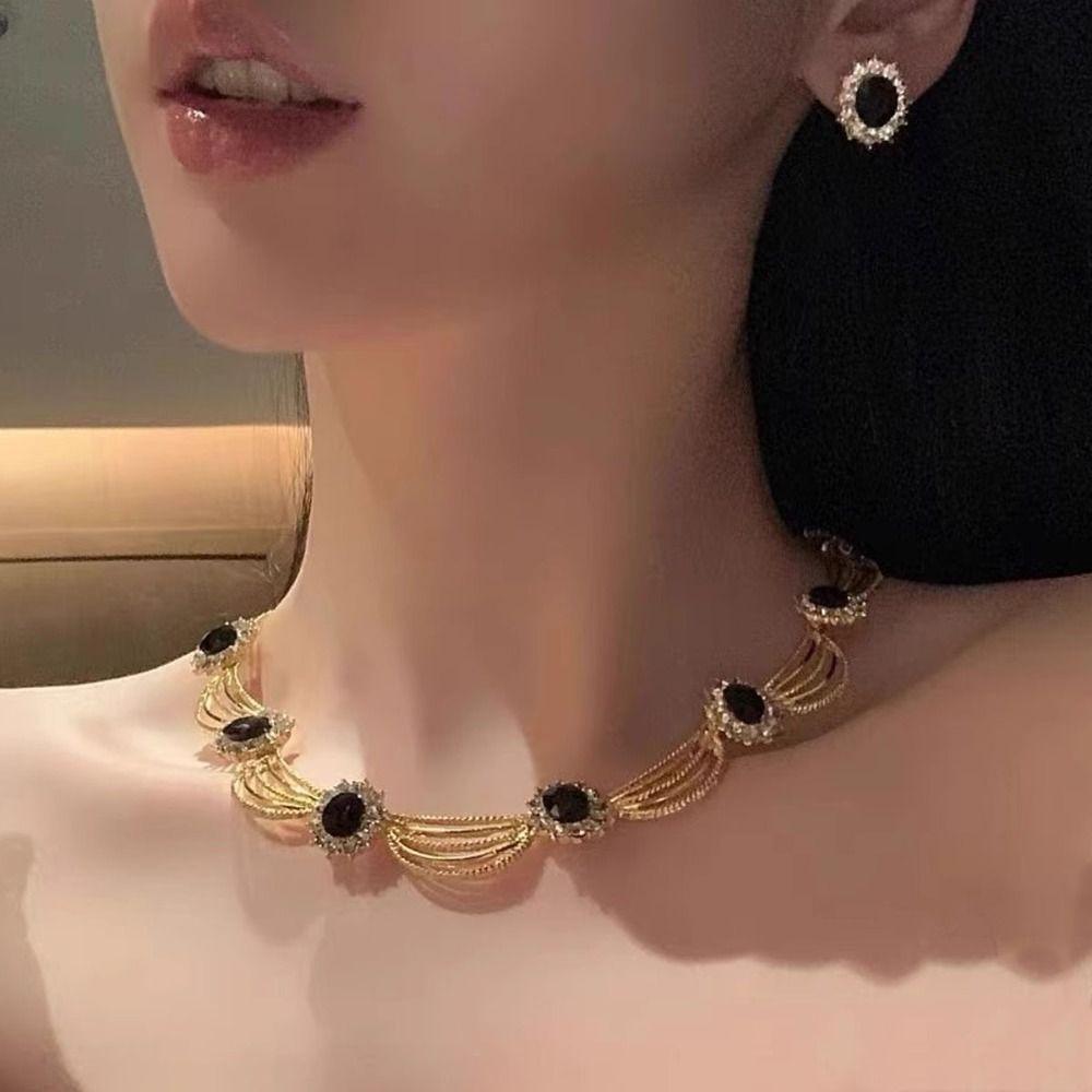 Rhinestone Crystal Jewelry Set Exquisite Necklace Wedding Party Earrings Women