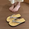 Flat bottom mop with rhinestone flip-flops new comfortable temperament women's 2025 summer retro French skirt beach mop