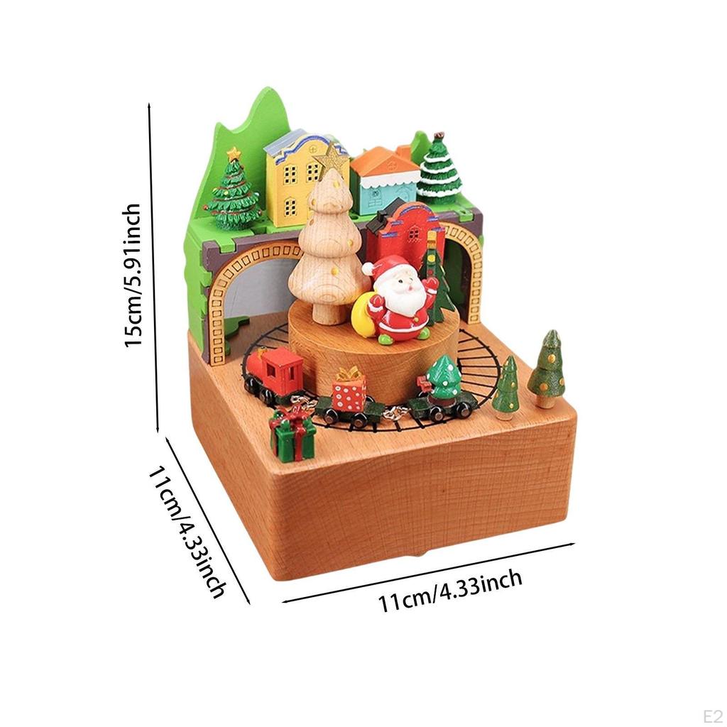 Wood Musical Box Music Figurine Desktop Ornament Statue Christmas Decoration Table Centerpiece