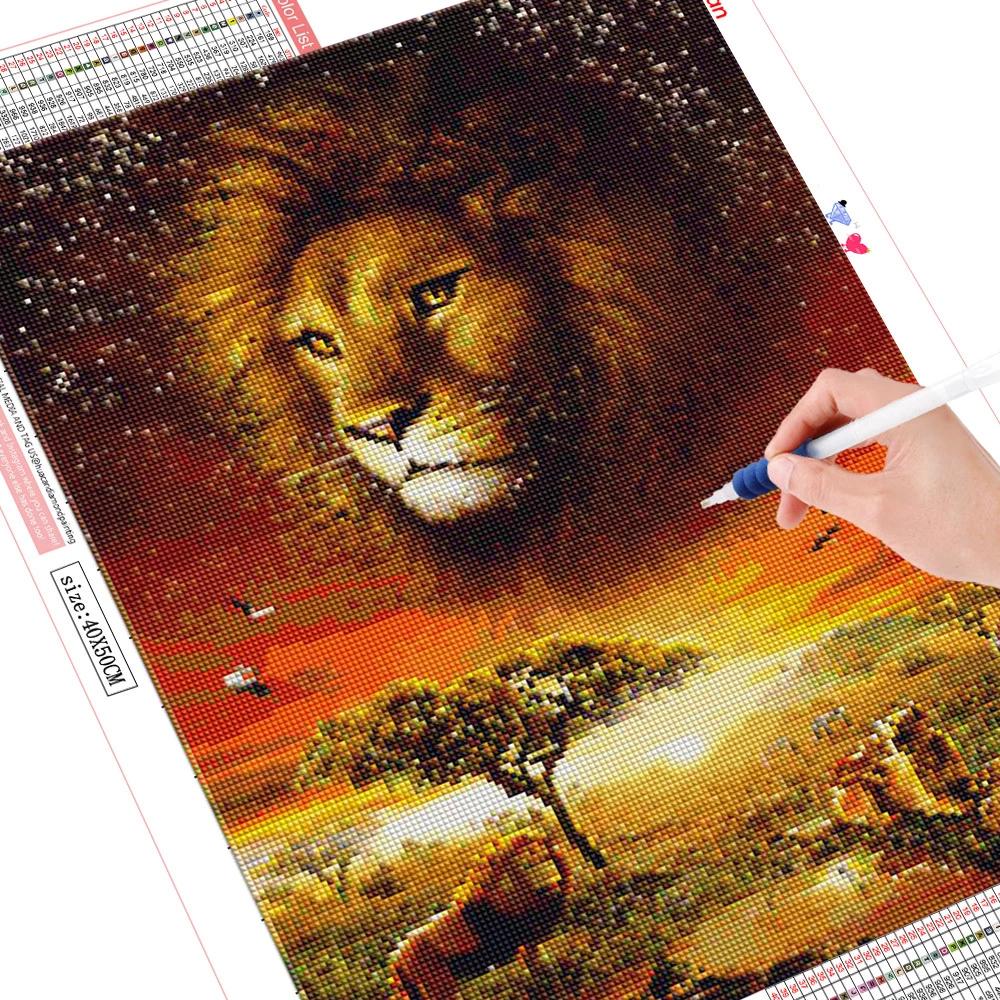 Pictură cu diamant Leu, pătrat complet, rotund, cusătură de cruce, broderie cu diamante, mozaic de animale, acut, decor pentru acasă