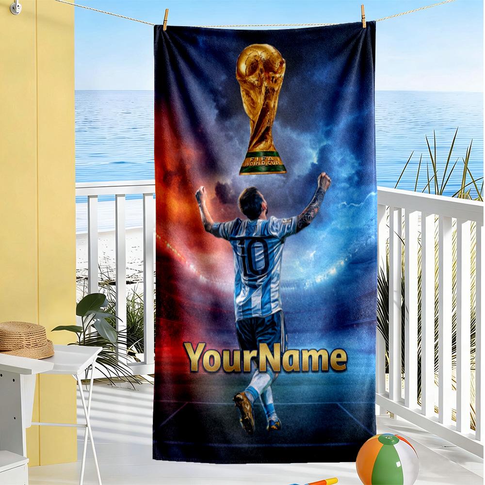 Messi Customized Name Beach Towel Super Soft Microfiber Quickdry Fabric Perfect for Traveling Yoga Camping and Swimming