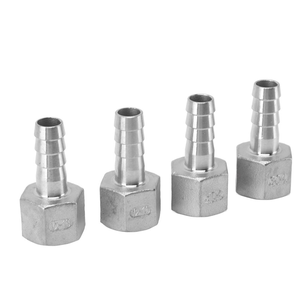 4pcs 13mm 1/2in Hose Barb Connector Hose Barb Coupler Stainless Steel Pipe Fitting for Beer Cooler