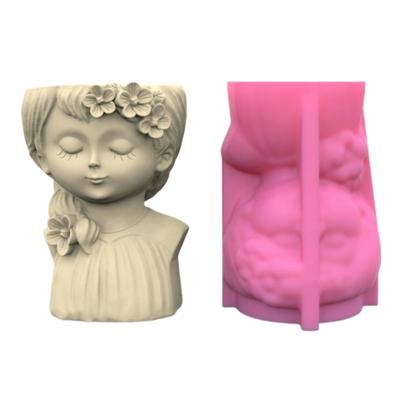 Moule en Béton DIY Mignon Fille Fleur Molds Jardinières Béton DIY Molds Porte-Crayon Molds Matériau Silicone pour Pot de Fleur