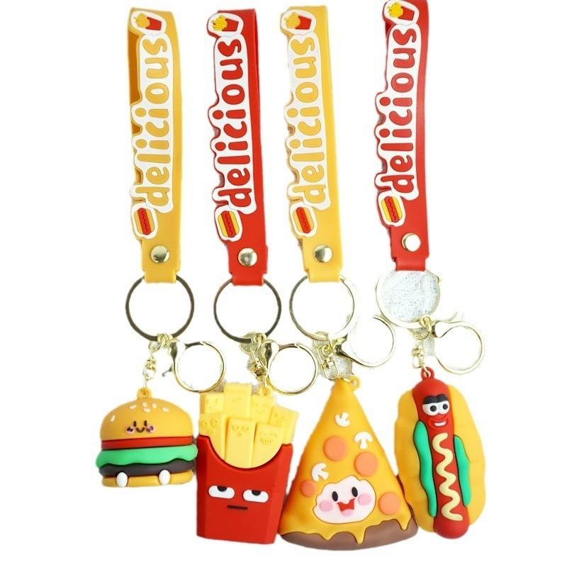 Endearing Rubber Soft Fast Food Keychain Adorable Burger Pizza Hot Dog French Charm Fries