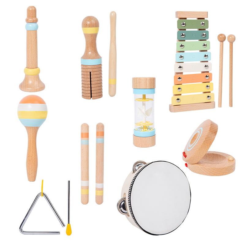 Early Education Children'S Simulation Musical Instrument 9-Piece Set Orff Percussion Instrument Drum Rattle Sandhammer Toy Music Set