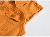 Korean Style Sleeveless Orange Denim Motorcycle Vest for Men