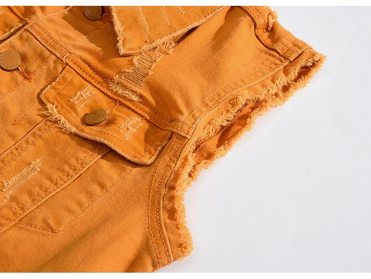 Korean Style Sleeveless Orange Denim Motorcycle Vest for Men