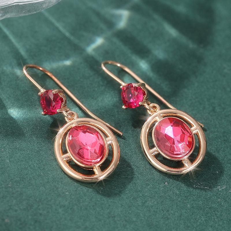 Vintage Red Synthetic Zirconia Copper Material Golden Plated Dangle Earrings for Women Elegant Exquisite Banquet Wedding Jewelry