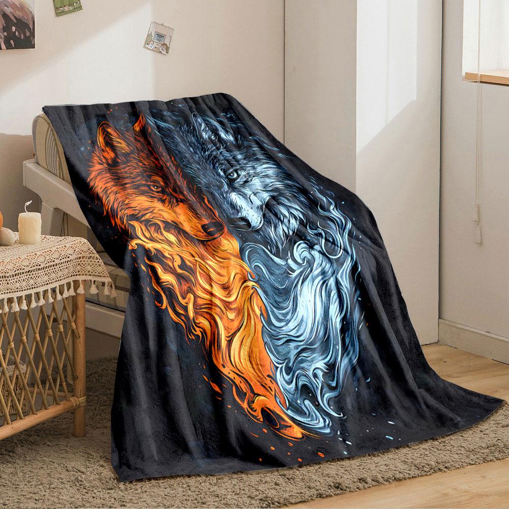Fiery and Icy Wolves Art for All Seasons Blanket Lunch Break Throw Gift