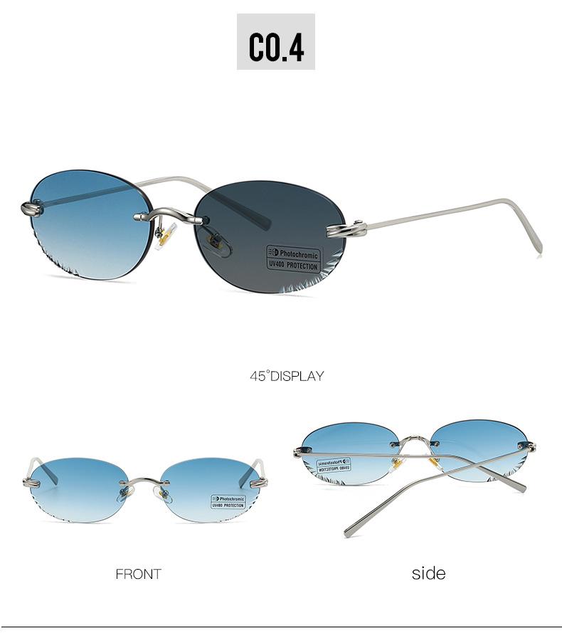 Fotochromowe Bezramowe Owalne Damskie Okulary Przeciwsłoneczne - Ochrona UV i Modny Styl INS (Model 2509)