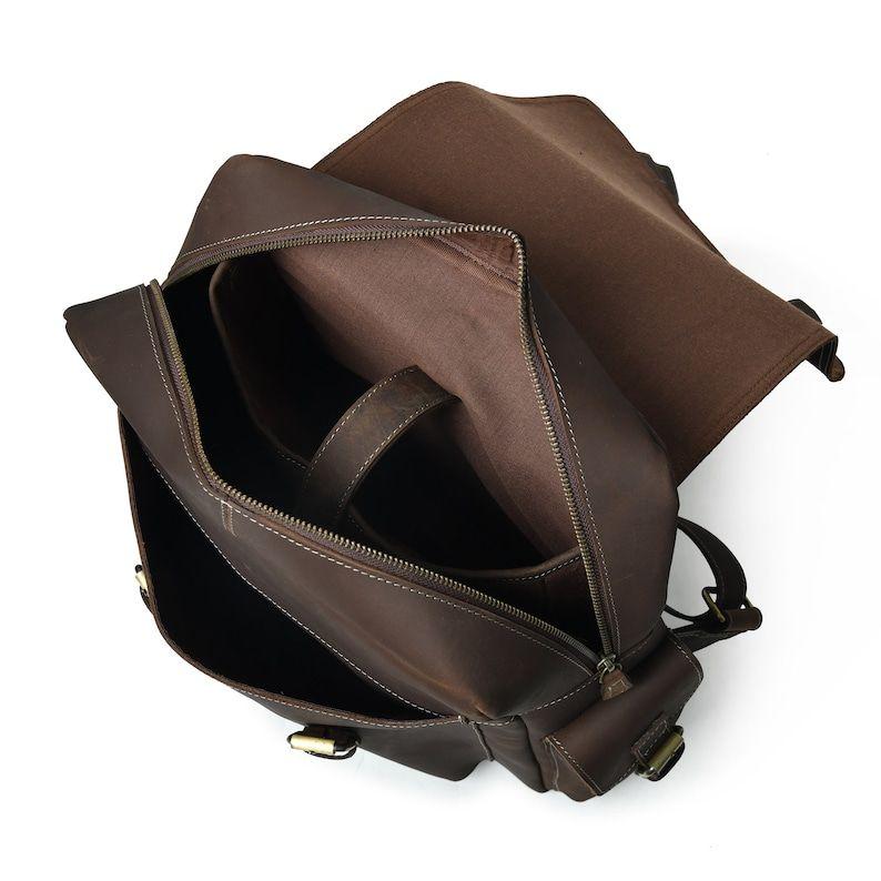 Monogrammed Leather Laptop Backpack: Handmade Brown Travel Rucksack