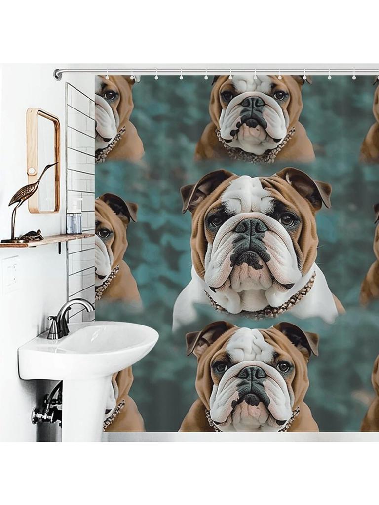 Funny English Bulldog Shower Curtain For Bathroom, Waterproof Shower Curtain With 12 Hooks, Modern Bath Curtains For Tub, Show
