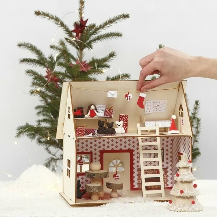 Kit julgubbs hus i trä - Sankt Nikolaus hus - Flerfärgad - Röd - Barn - Unisex