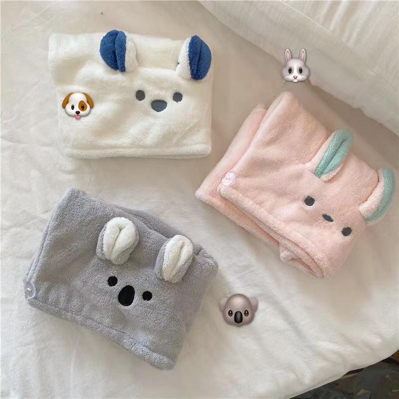 Korean Rabbit Ears Quick-Dry Hair Towel - Cute Cartoon Absorbent Cap for Girls & Adults