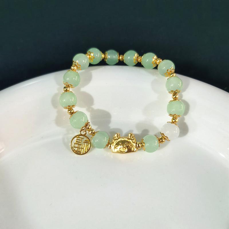 Forest Butterfly Glass Bracelet with Ice-Cracked Flower Beads