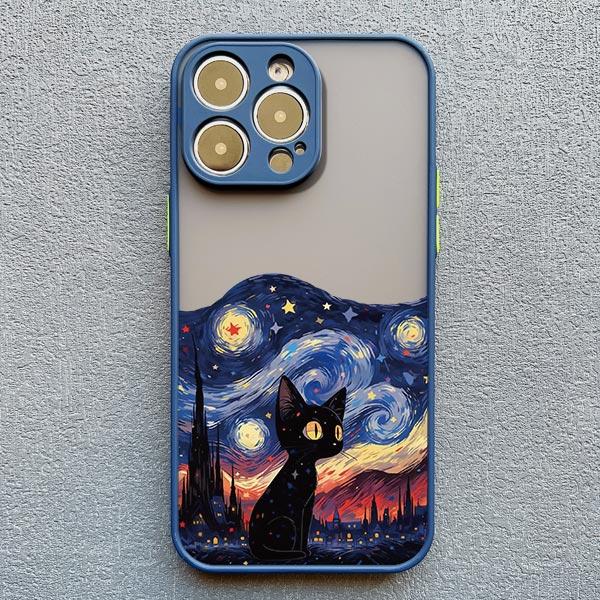Starry Sky Cat Phone Case for iPhone 16 15 14 Pro Max 13 12 Mini 11 Pro Max XR XS X 8 7 Plus SE 2020 Shockproof Back Cover Funda