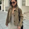 Retro Causal Suede Jackets Women Elegant Single Breasted Lapel Coats Autumn Winter Fashion Soft Pocket Outwear