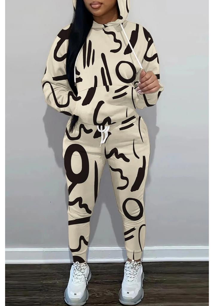 Autumn And Winter Women'S New Hooded Sweater Sports Suit Casual Design Colorful + Printing