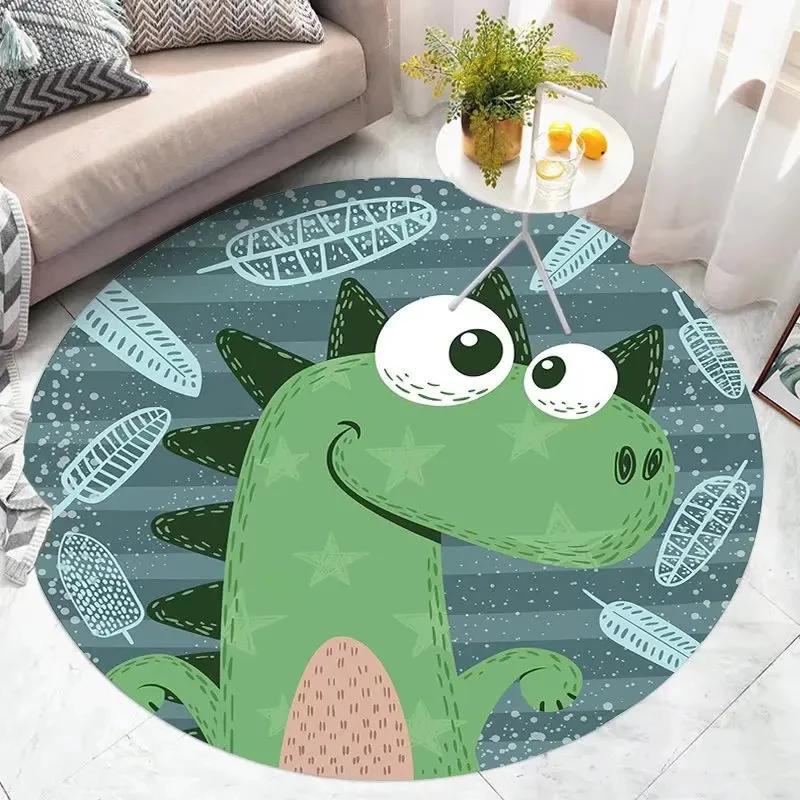 Cartoon Dinosaur Round Carpet Lovely Animal Circle Rug Kids Playroom Bedroom Living Room Balcony Floor Mat Home Decor Doormat
