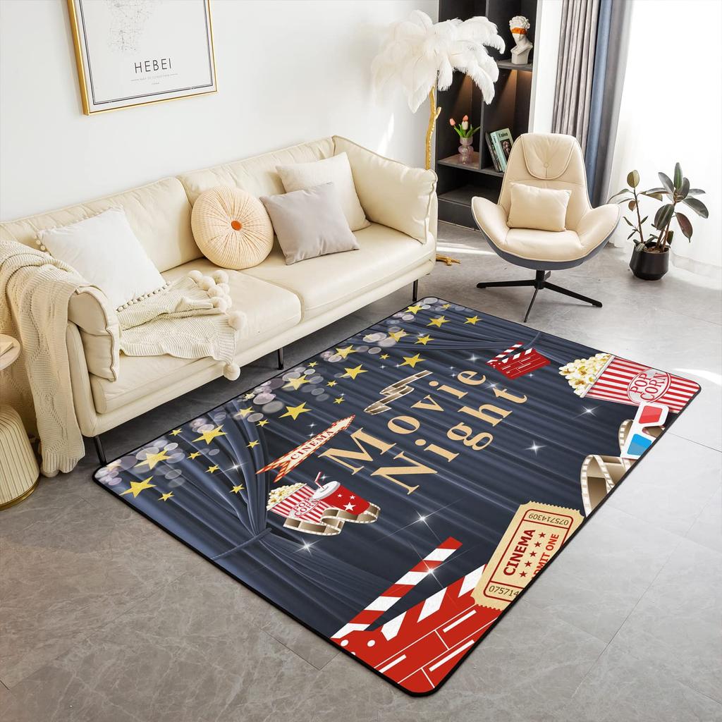 Vintage Cinema Movie Theater Carpet Popcorn Decor Rug Indoor Living Room Floor Mat Doormat