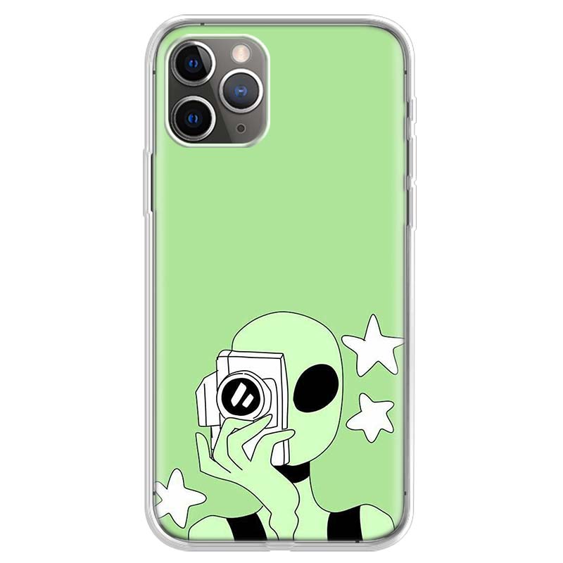 Cute Cartoon Alien Space Funny Art Soft Phone Case For IPhone 18 11 17 Air 16E 16 Pro Max 15 + 14 Plus 13 Mini 12 Apple 7 SE 8 Fund