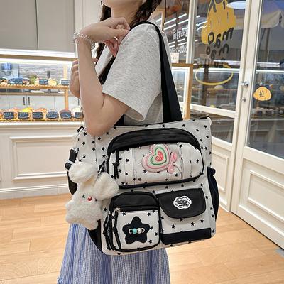 Color Block Large Capacity Shoulder Bag Star Print Women's Crossbody Bag Student Book Bag Commuter Tote Bag