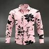Herren Floral Leaf Print Langarmhemd Mode Slim Fit Button-Down Lässige Blusen Tops