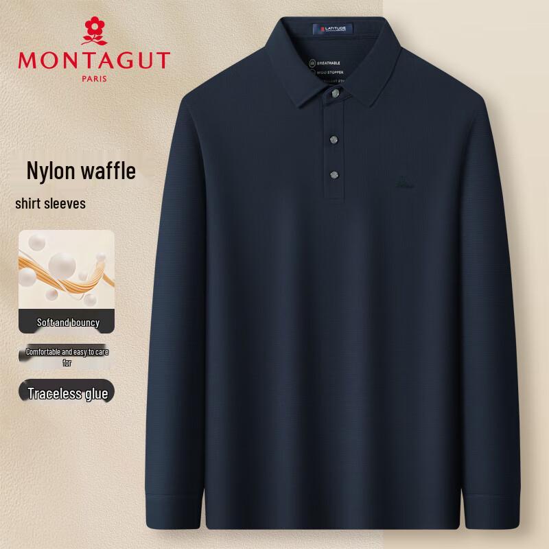 MONTAGUT Men s Waffle Knit Four-Way Stretch Long-Sleeve Polo Shirt 52