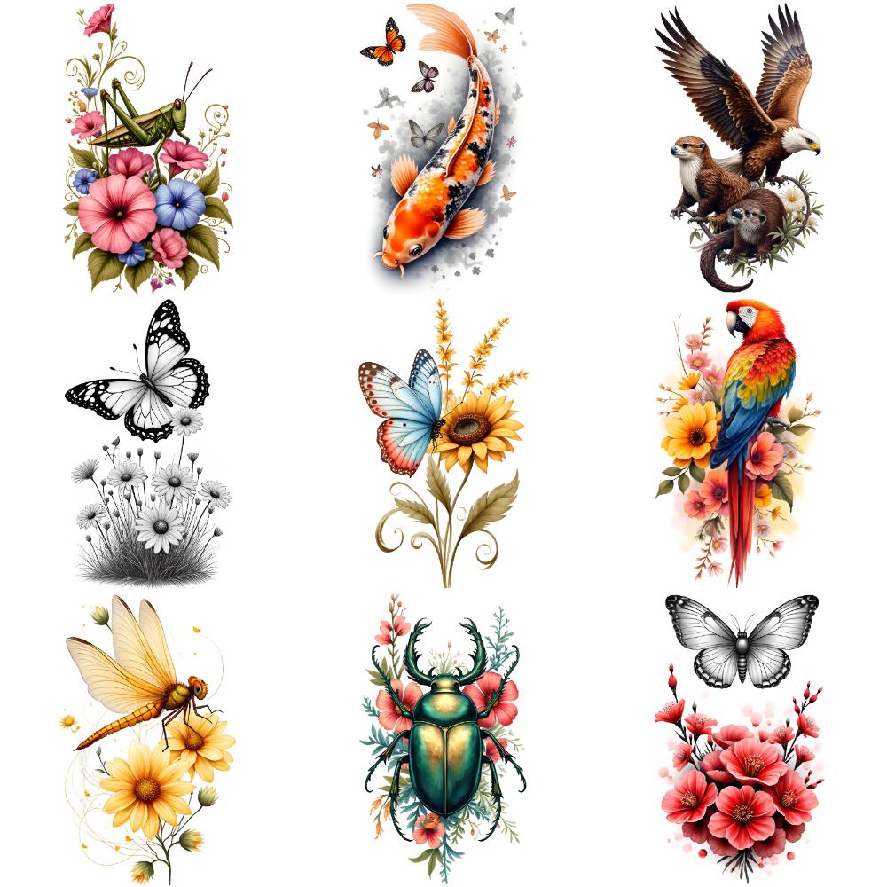 9 Stück Blumen Temporäre Tattoos für Männer Frauen Pflanze Narzisse Rose Pfingstrose Fake Tattoo Aufkleber Wasserdicht Körper Arm Tattoo Aufkleber