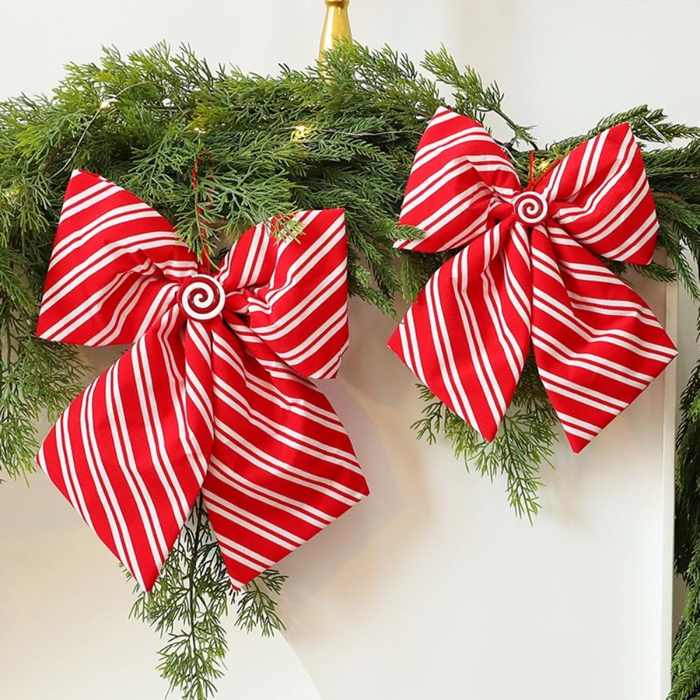 Flocked Christmas Tree Bowknot with Ribbon Xmas Hanging Ornaments Christmas Bow Pendant Fireplace