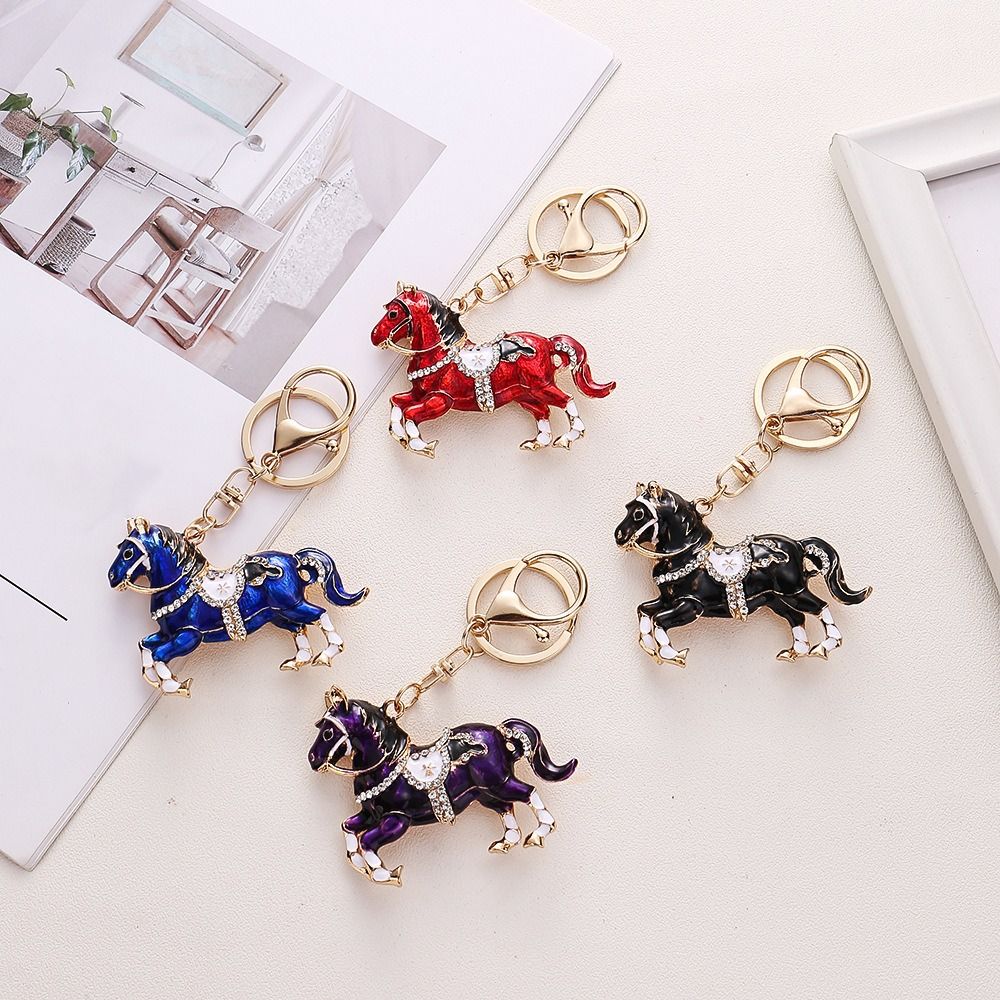 Colorful Zodiac Horse Keychain Sparkling Backpack Pendant Jewelry Car Key Chain  Lover Friend