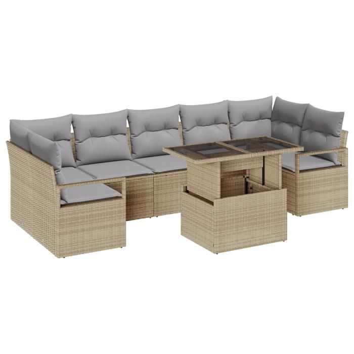 8-Piece Garden Sofa Set with Beige Cushions Poly Rattan, 2-Seater Garden Sofa with Beige Cushions Rattan 3348776
