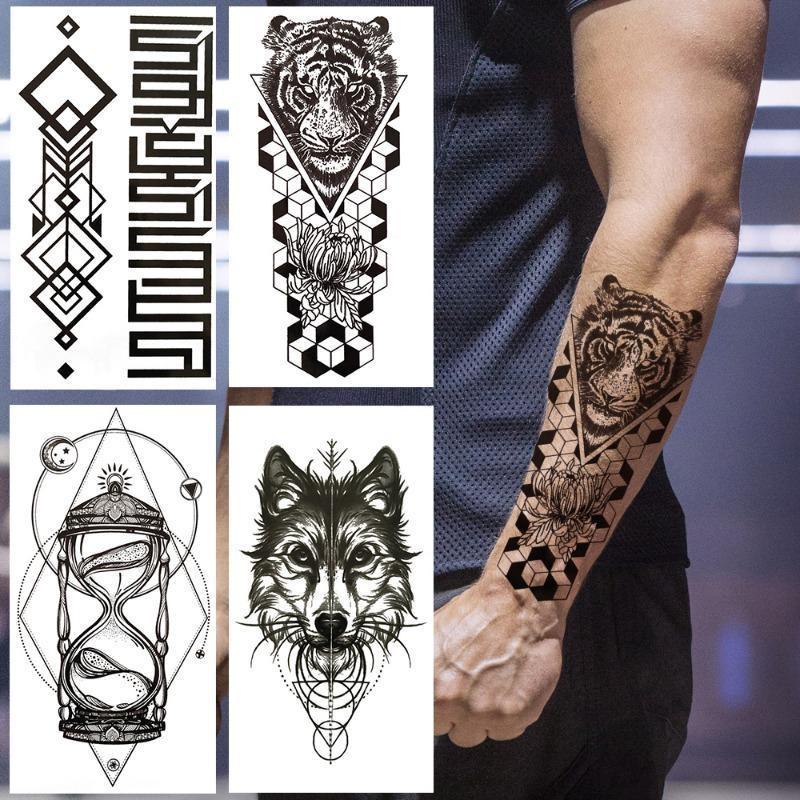 1 PC 210*114MM Waterproof Temporary Tattoo Sticker Spider Flash Tattoos Sanskrit Tiger Flower Body Art Arm Fake Tatoo For Women Men