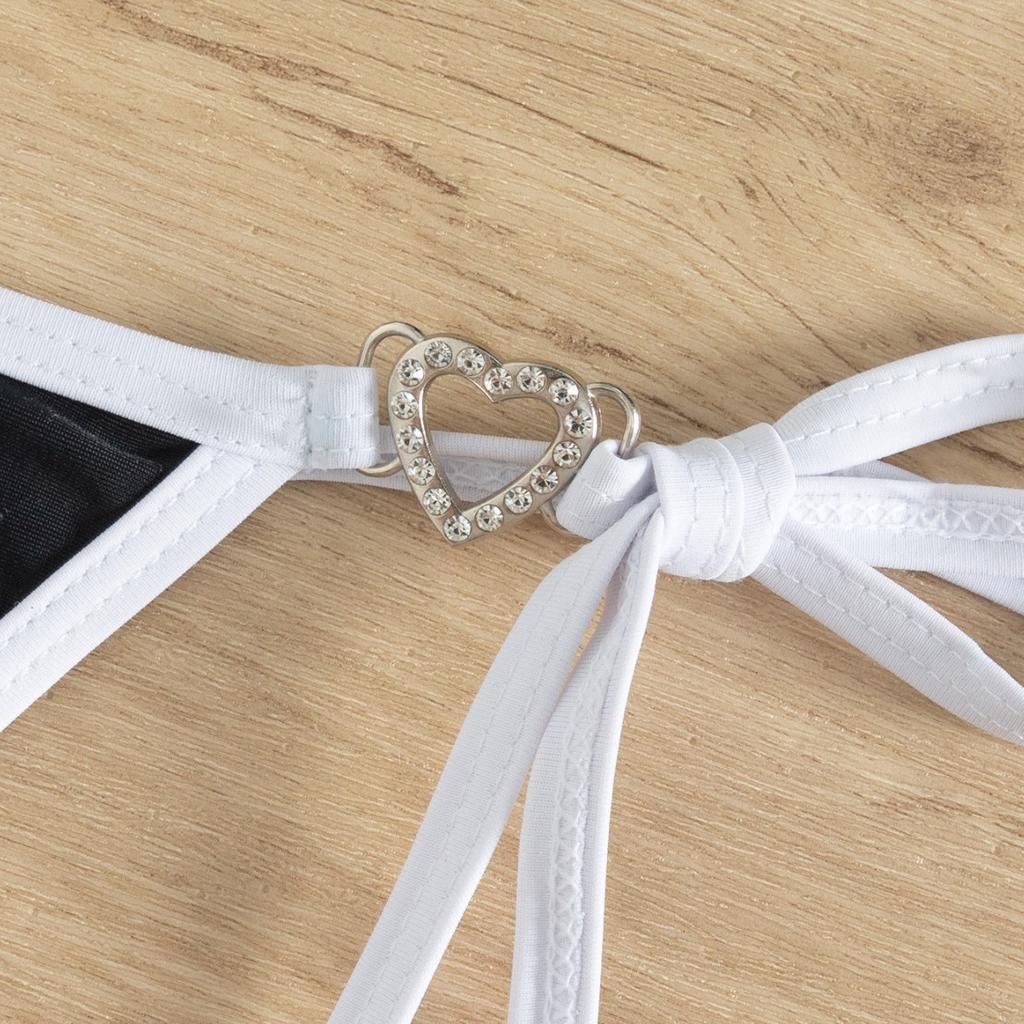 Color Block Tie Thong Sexy Two Piece Bikini Set Elegant Comfortable Swimwear