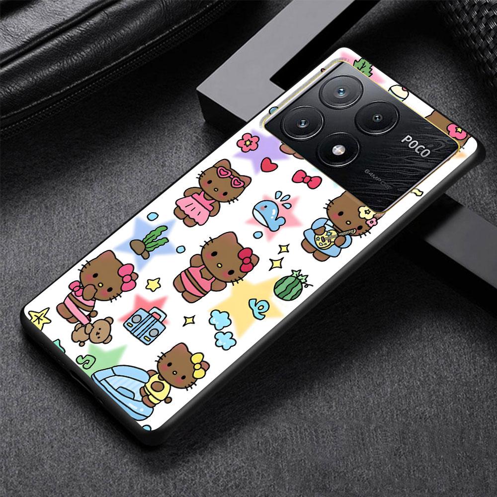 Hello Kitty Kawaii KT Cat Case for Xiaomi Poco M3 X3 NFC X5 M5s M4 Pro 5G F3 Black Silicone Soft Phone Cover Coque