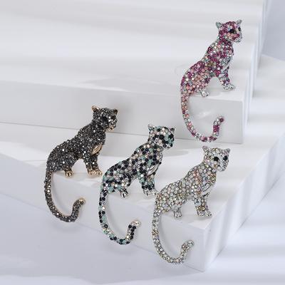 Vintage Rhine Leopard Domineering Animal Brooch Men'S Suit Cheetah Pin Accessories Fashion Corsage