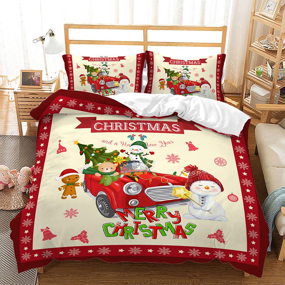 Christmas Series Quilt Cover Pillowcase Digital Printing Three-Piece Set, Bedding