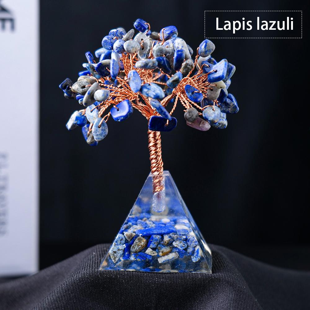

1 шт. Натуральный кристалл Дерево Орнамент Смола Пирамида Основание Кристалл Дробленый Камень Дерево Удачи Украшение для Дома Офиса Праздничный Подарок 1pc лазурит