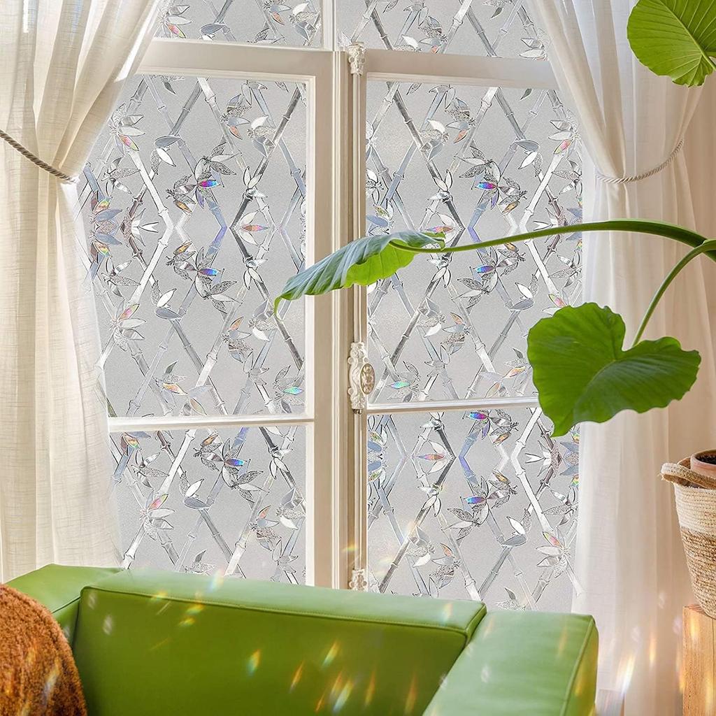Bamboo Rhombus Design Window Film Static Cling Film Non-Toxic Living Room Kitchen Hall Porch Office Glass Film