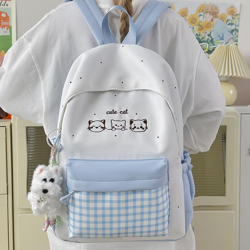 Schoolbag Wholesale Casual Plaid School Bag Female Junior High School Student High School Student Versatile Cute College Backpack Travel Backpack